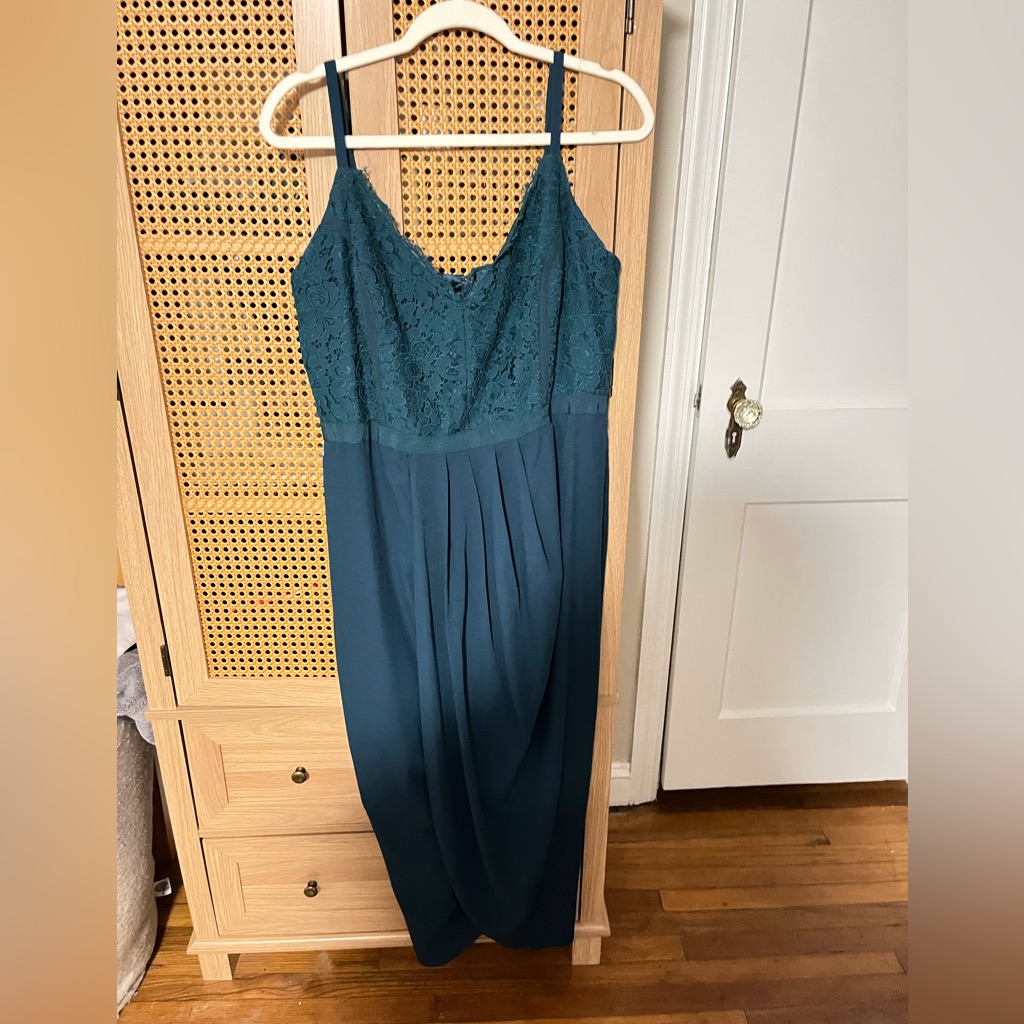City Chic Emerald Lace Chiffon Midi Dress